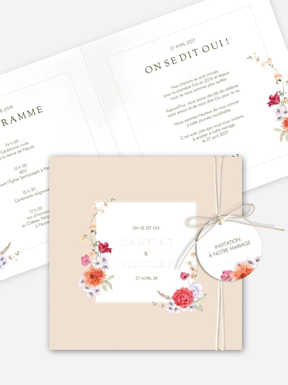 Faire-part de mariage Fleurs de couleur