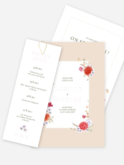 Faire-part de mariage Fleurs de couleur
