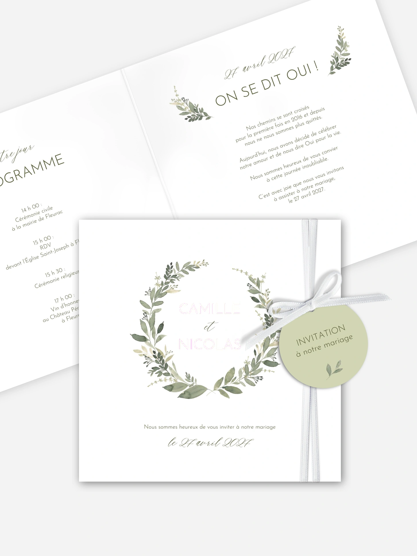 Faire-part de mariage Couronne verte