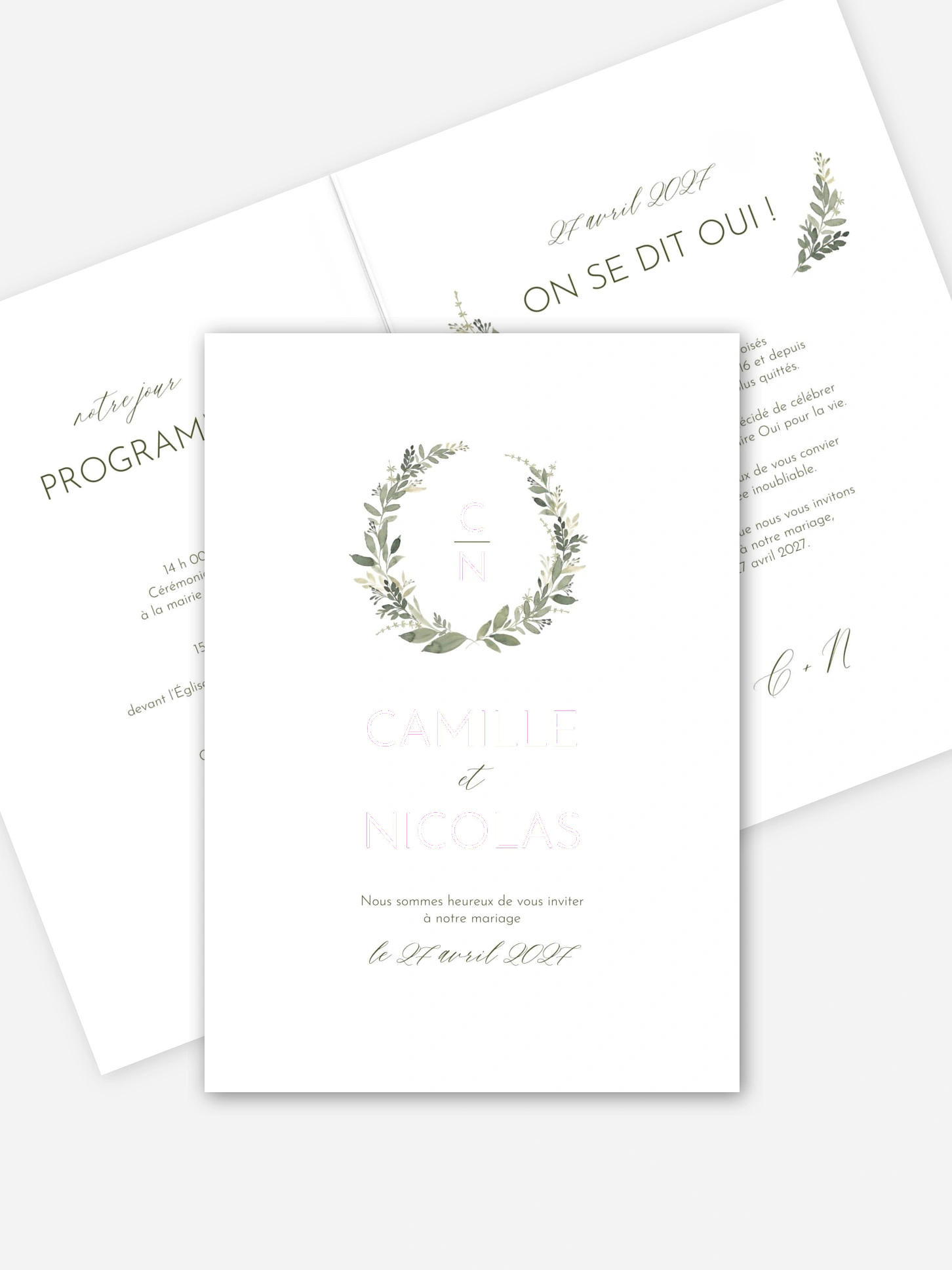 Faire-part de mariage Couronne verte