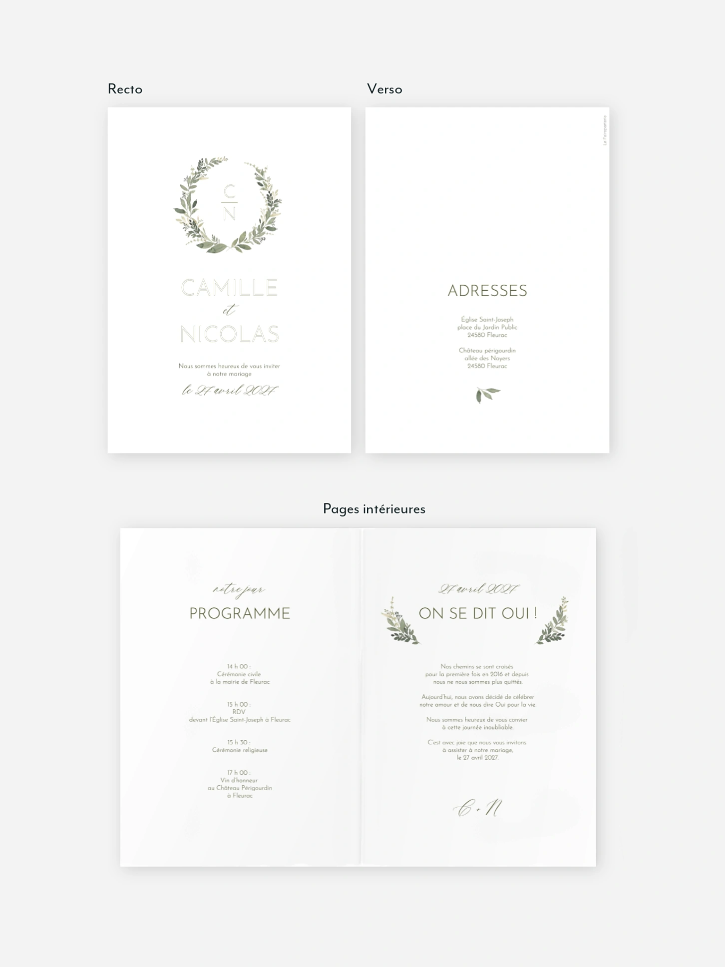 Faire-part de mariage Couronne verte