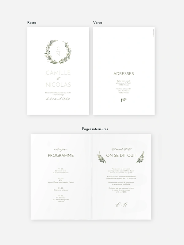 Faire-part de mariage Couronne verte