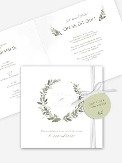 Faire-part de mariage Couronne verte
