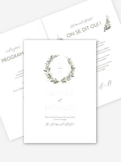 Faire-part de mariage Couronne verte