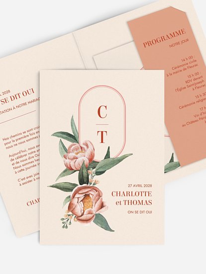 Faire-part de mariage Pivoines d'antan