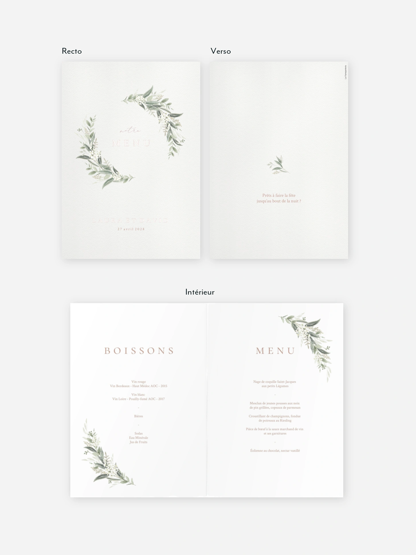 Menu mariage Beauty of Nature