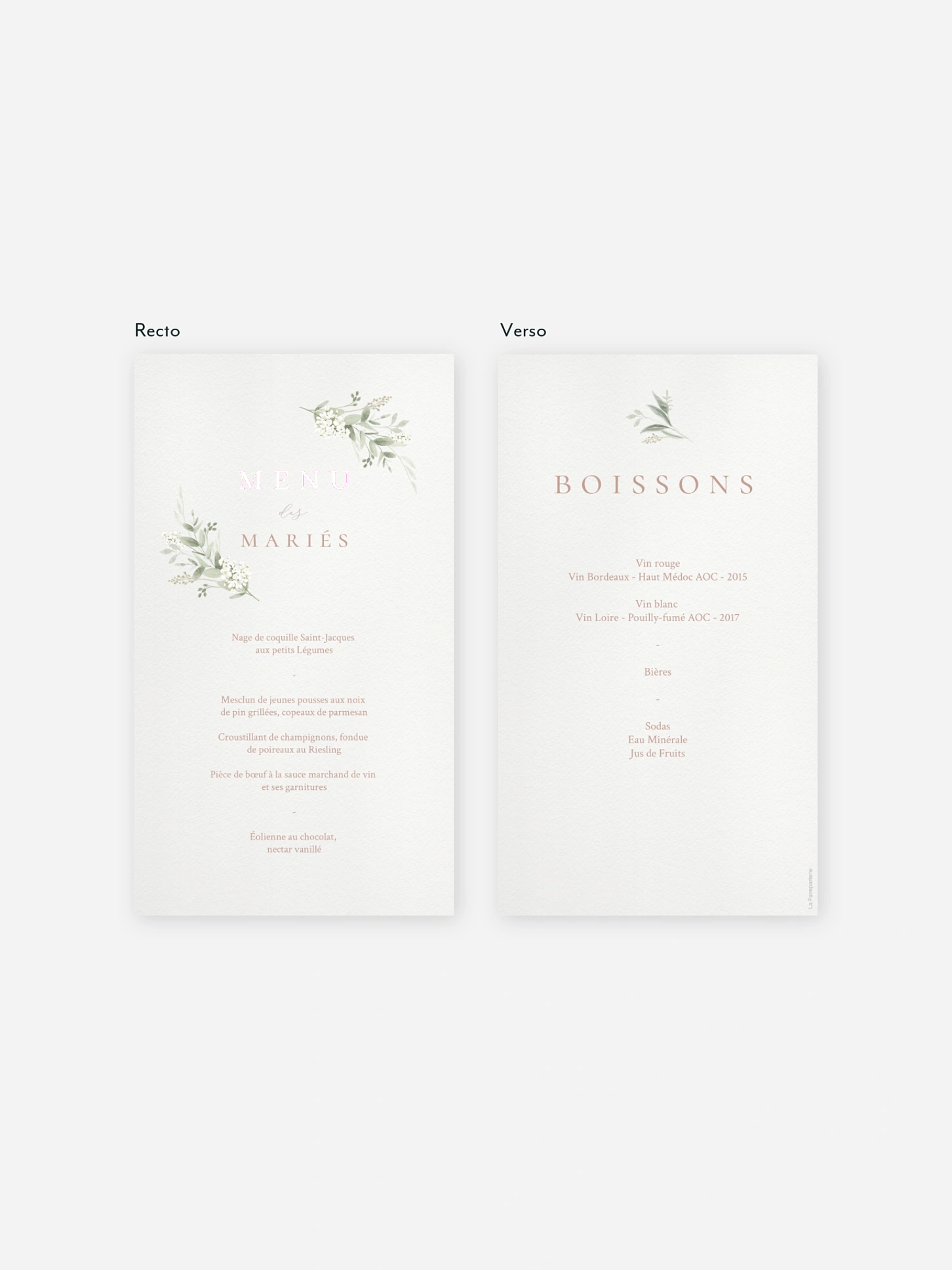 Menu mariage Beauty of Nature