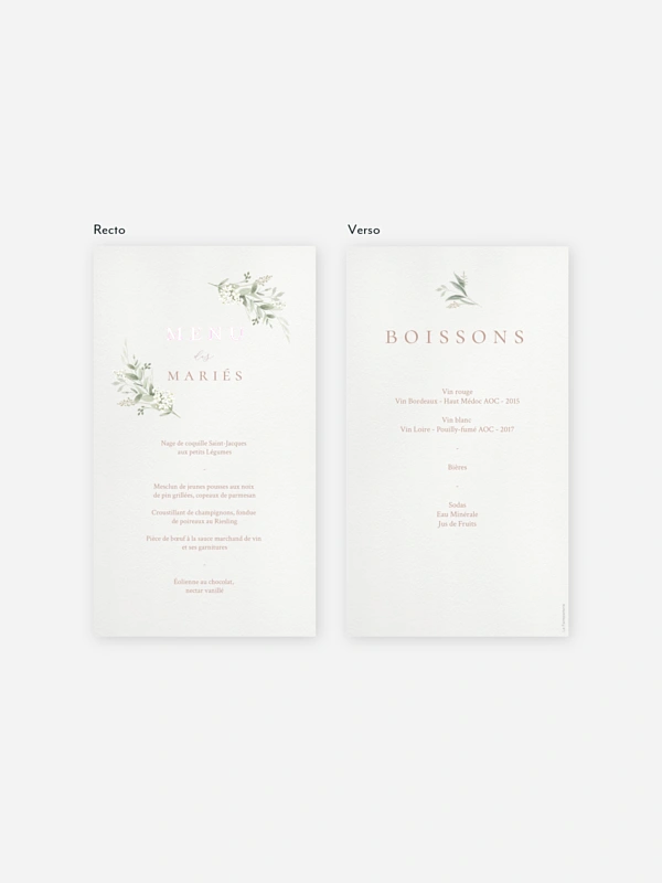 Menu mariage Beauty of Nature
