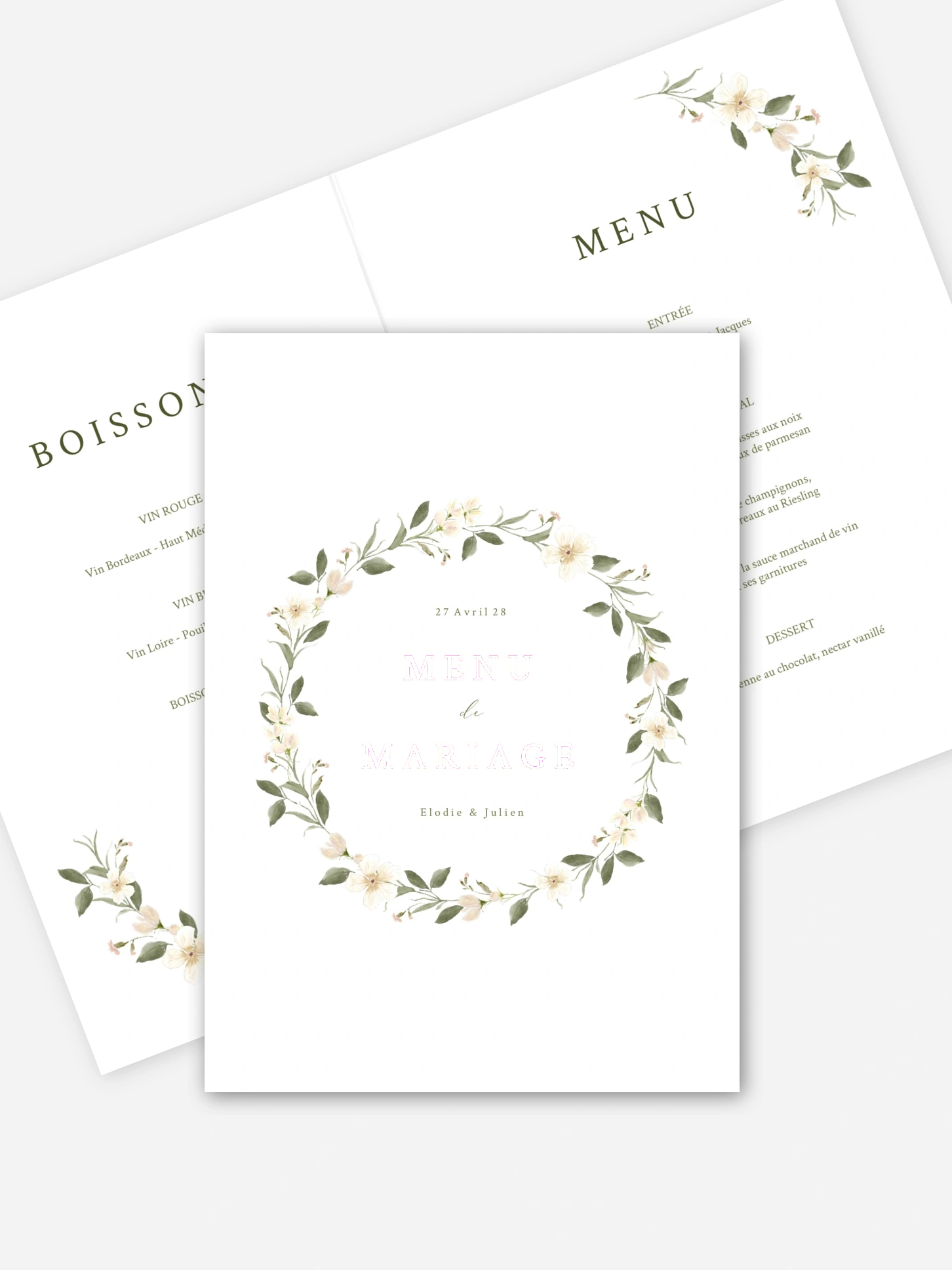 Menu mariage Charme floral