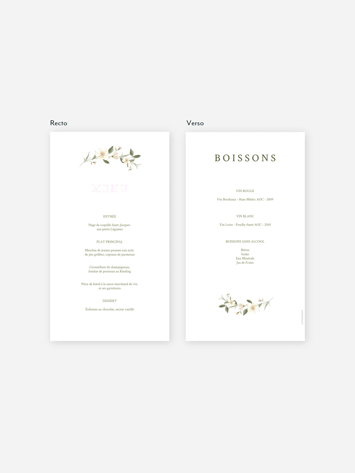 Menu mariage Charme floral
