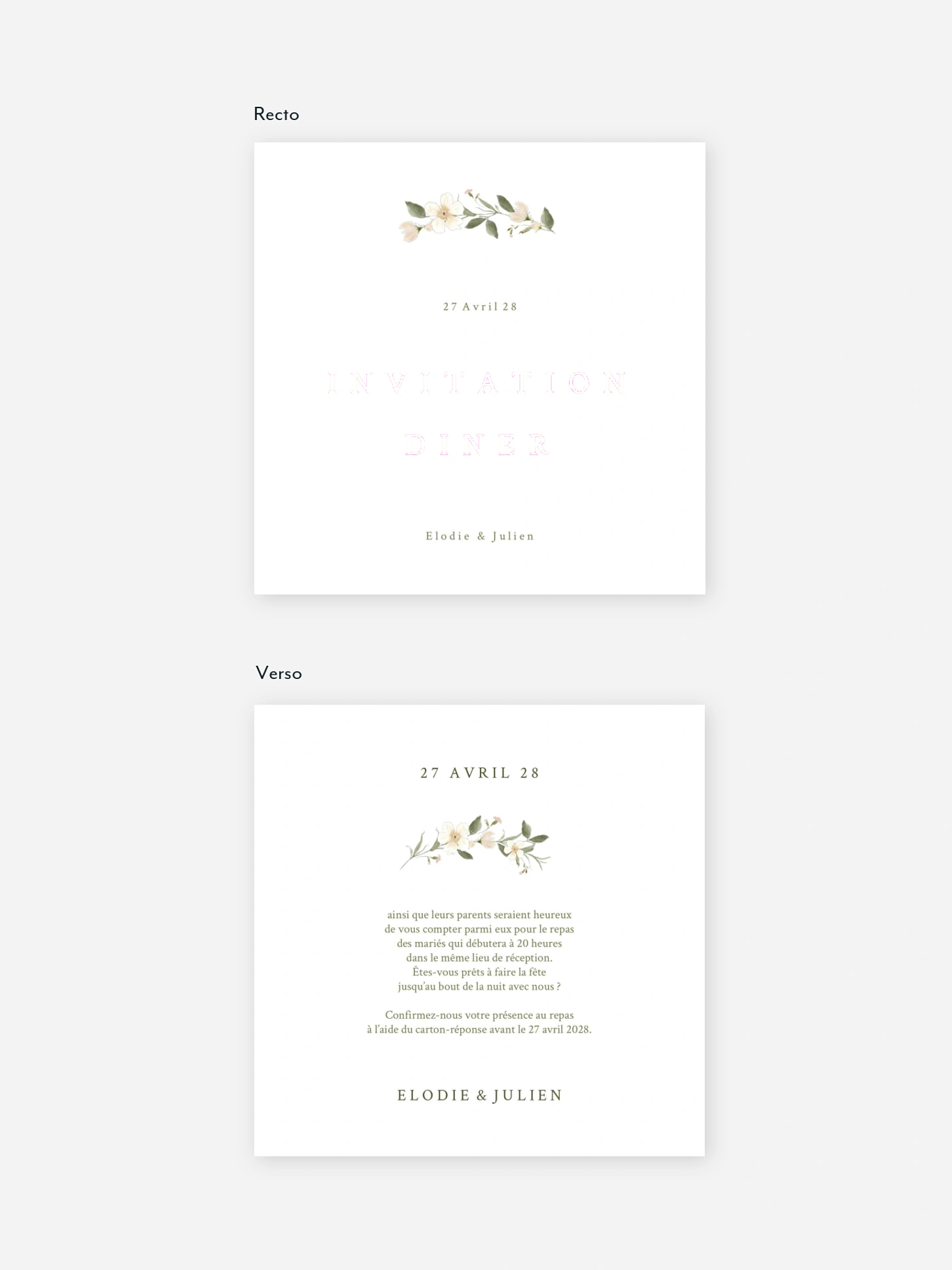 Carton d'invitation Charme floral