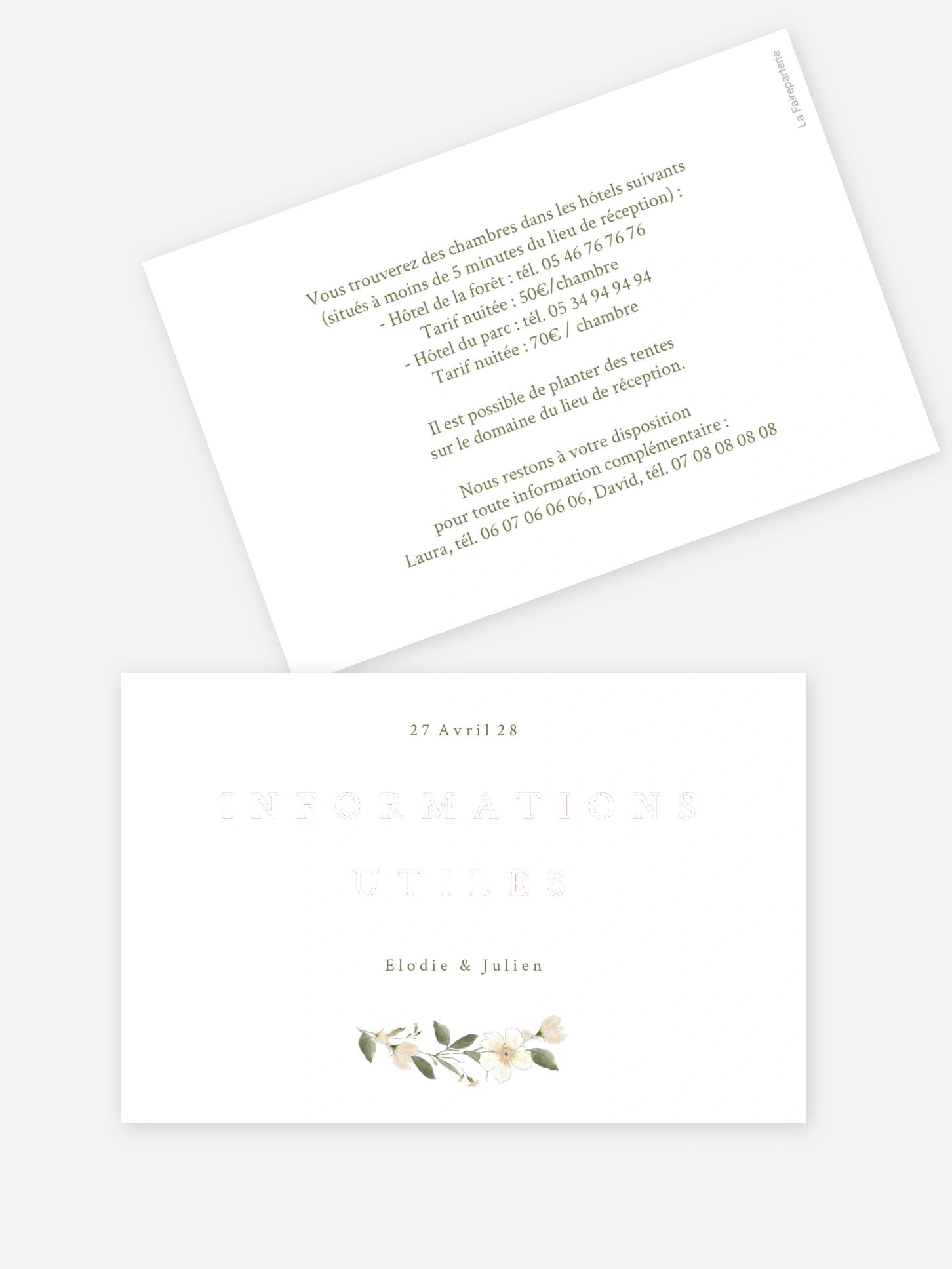 Carton information hébergement Charme floral