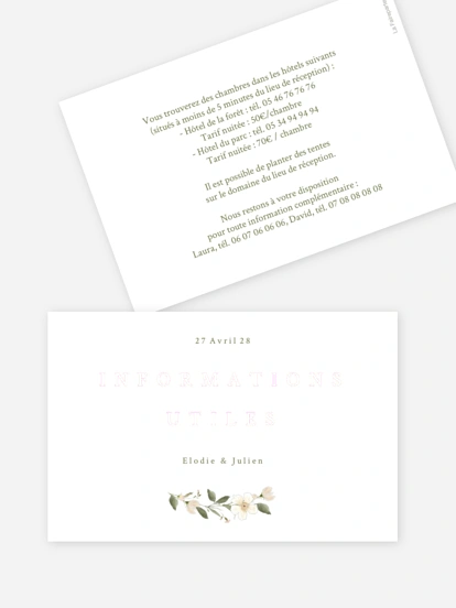 Carton information hébergement Charme floral