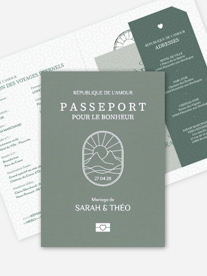 Faire-part de mariage Passeport pour le bonheur