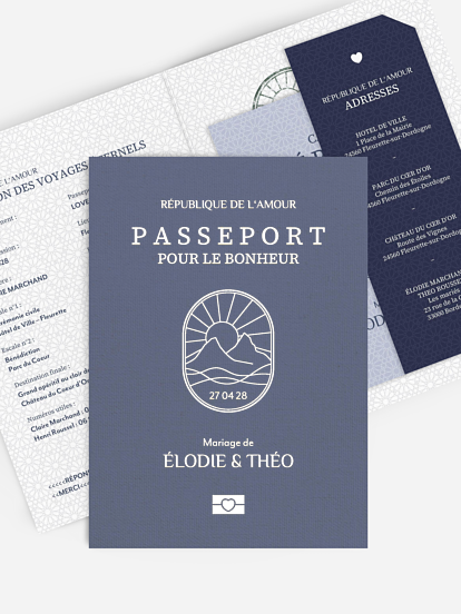 Faire-part de mariage Passeport pour le bonheur