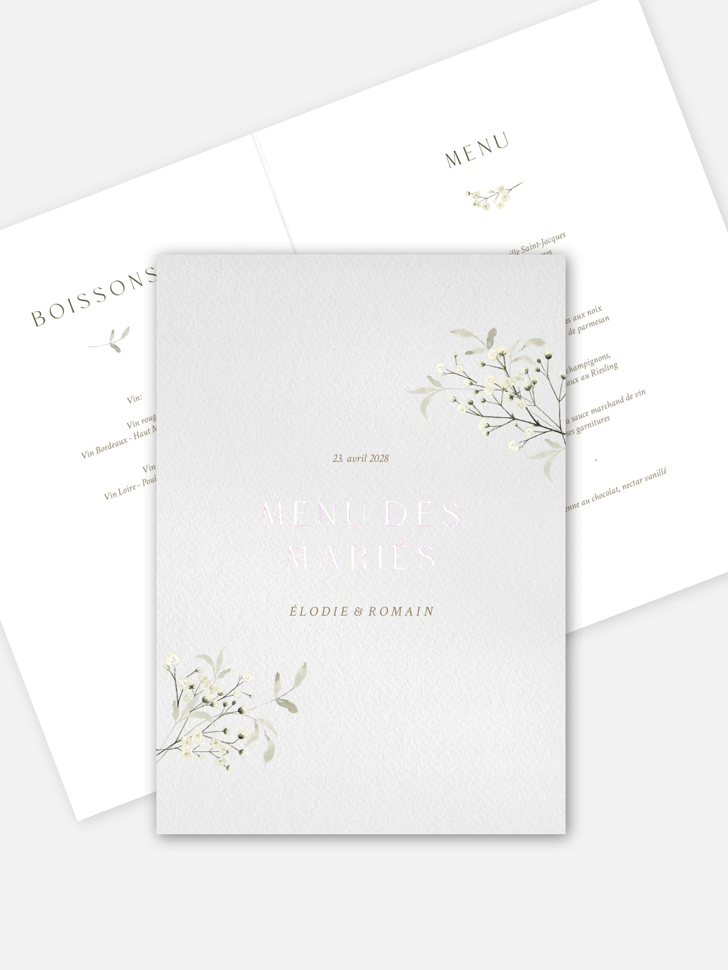 Menu mariage Éclosion d’amour