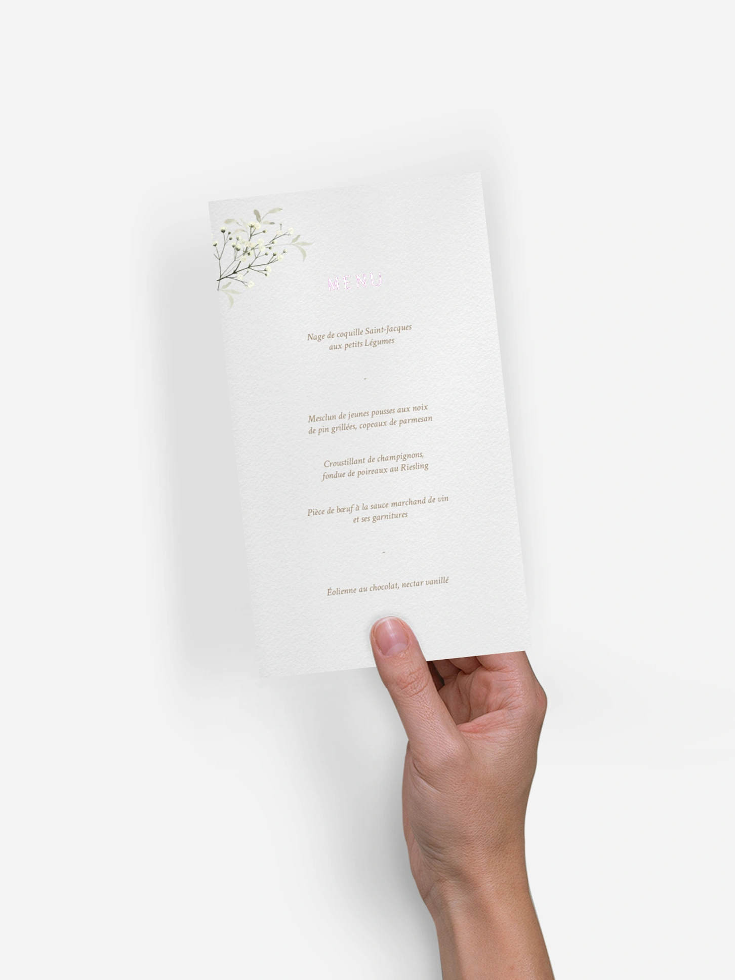 Menu mariage Éclosion d’amour