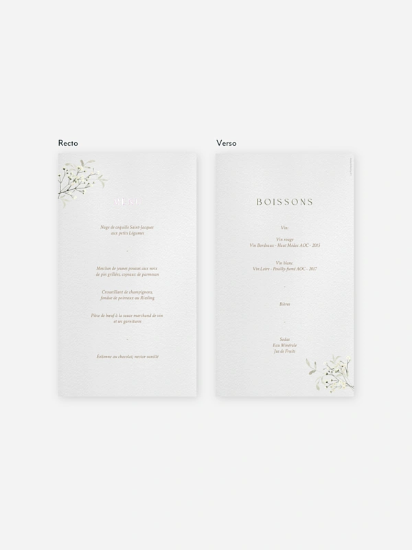 Menu mariage Éclosion d’amour