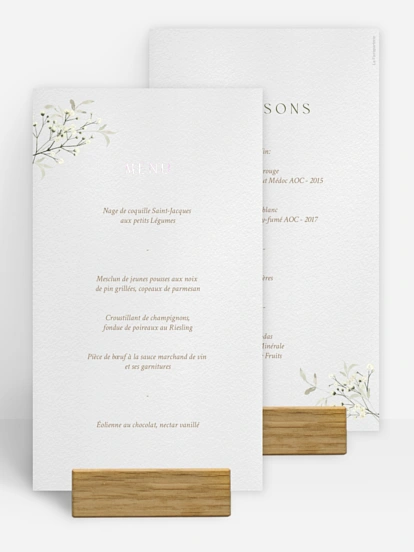 Menu mariage Éclosion d’amour