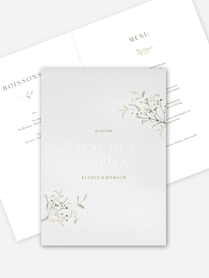 Menu mariage Éclosion d’amour