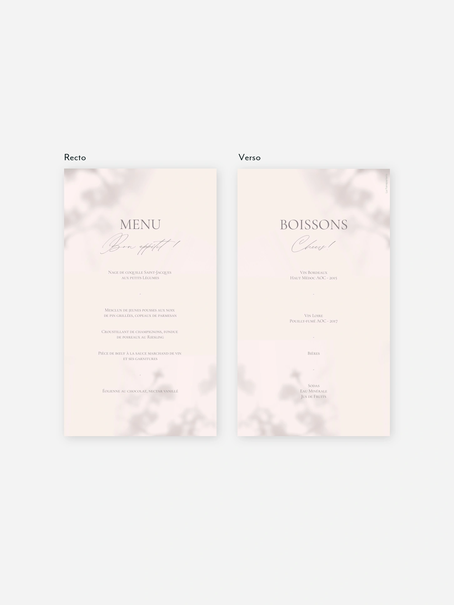 Menu mariage Komorebi Joy