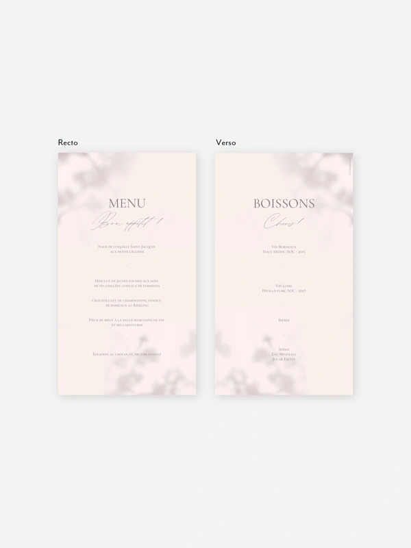 Menu mariage Komorebi Joy