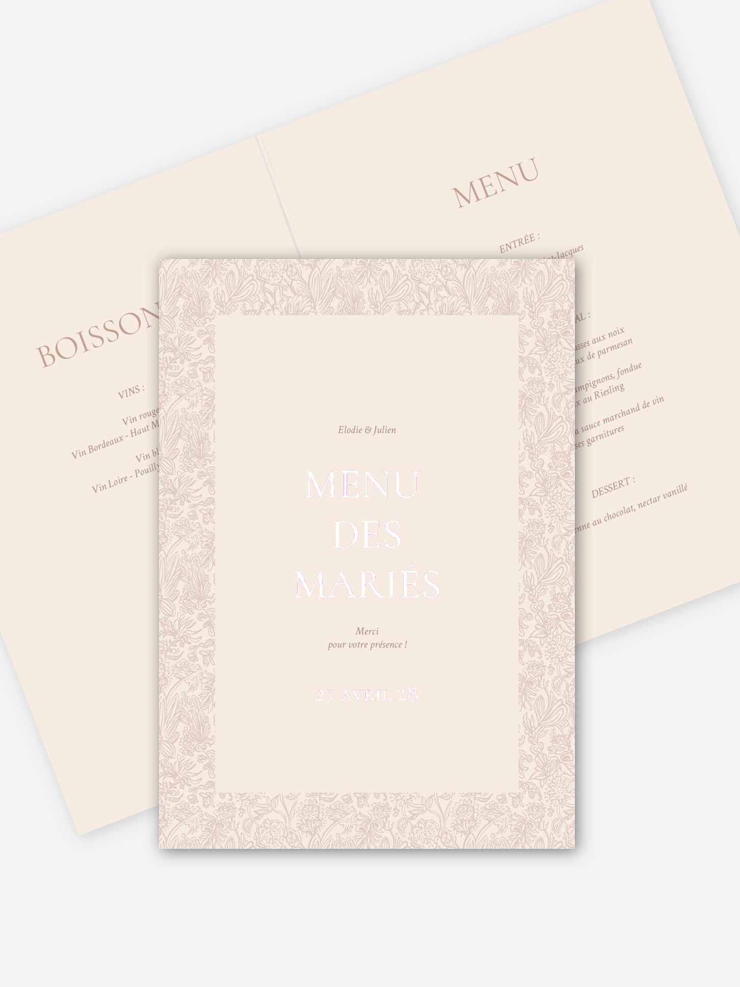 Menu mariage Histoire d’amour