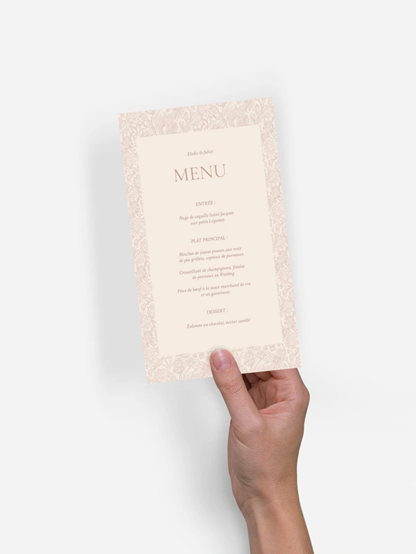 Menu mariage Histoire d’amour