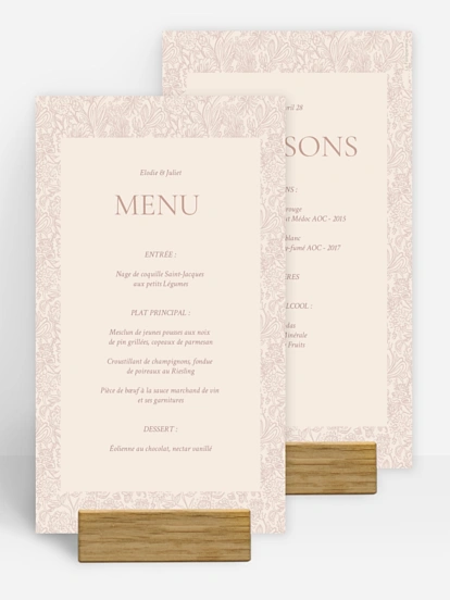 Menu mariage Histoire d’amour