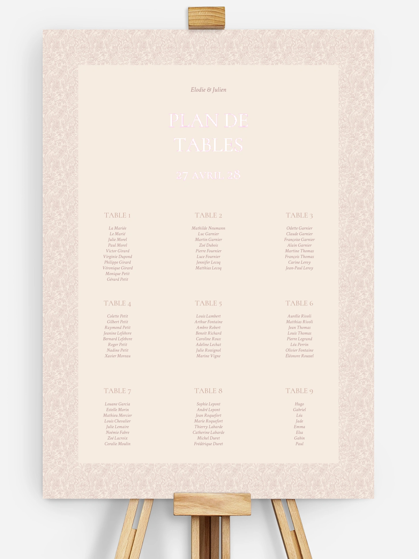 Poster plan de table mariage Histoire d’amour