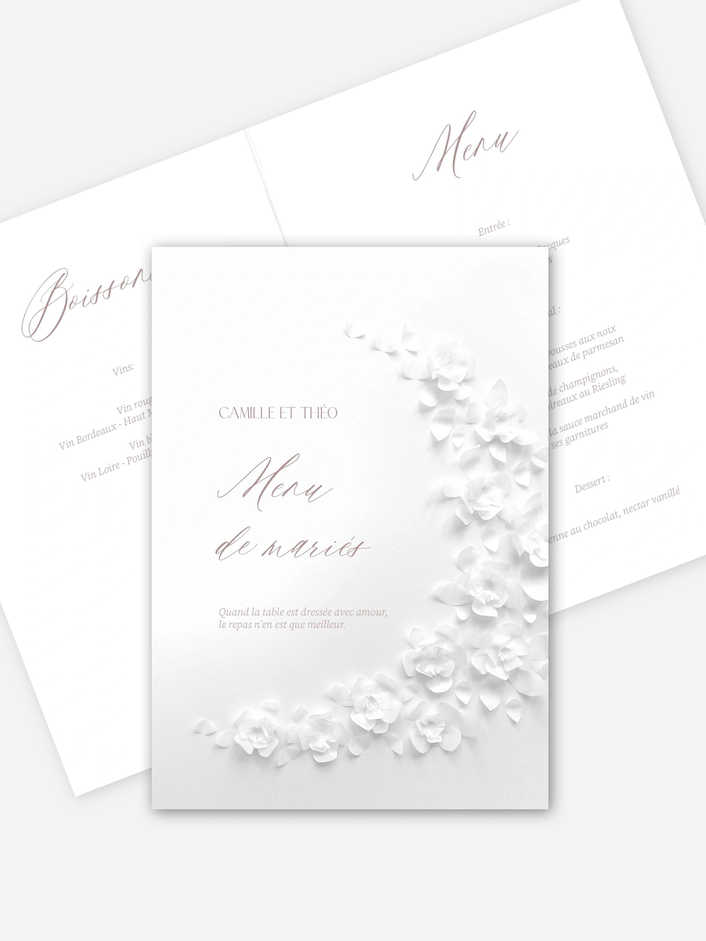 Menu mariage Poème sur papier