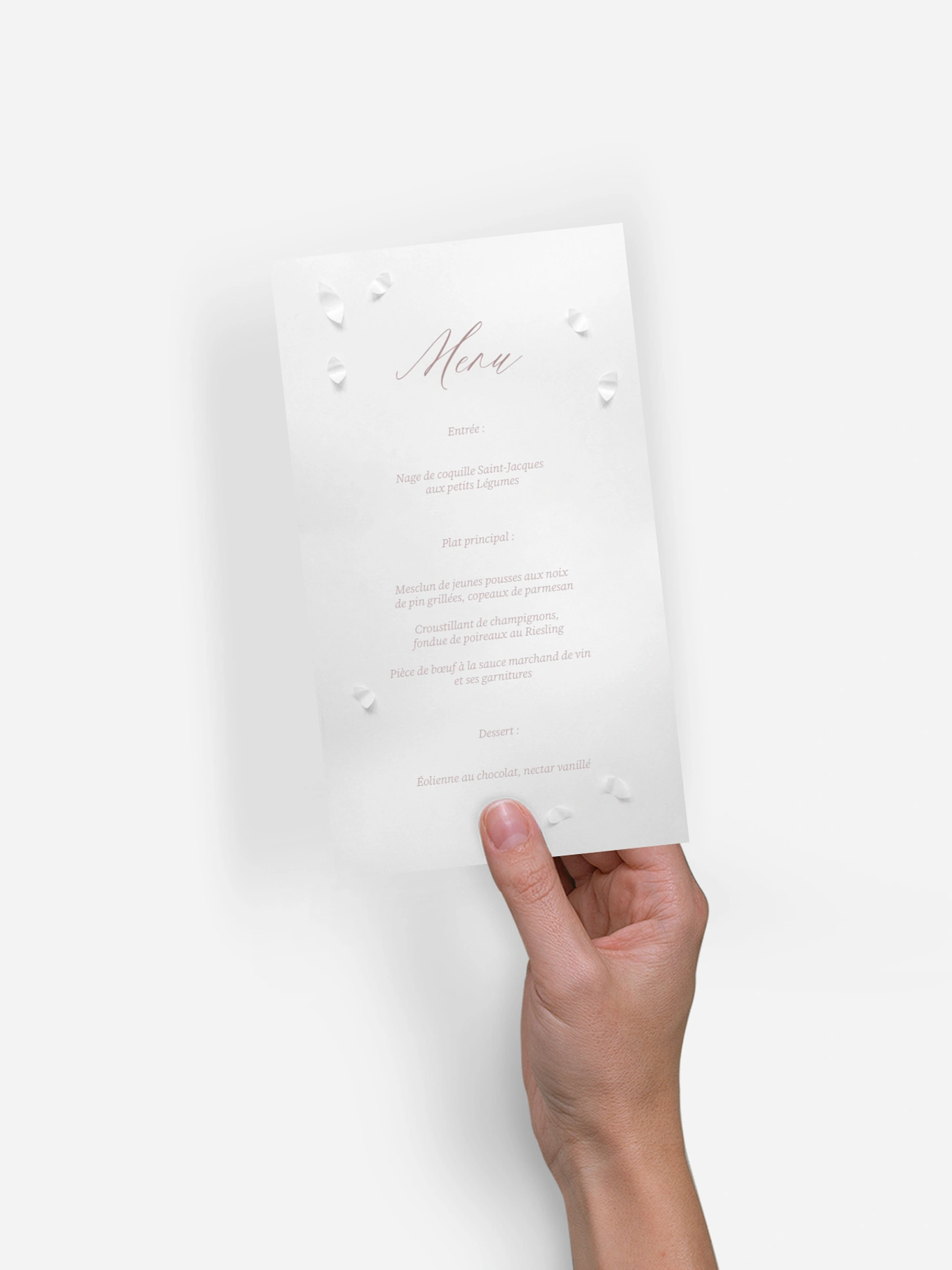 Menu mariage Poème sur papier