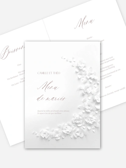 Menu mariage Poème sur papier