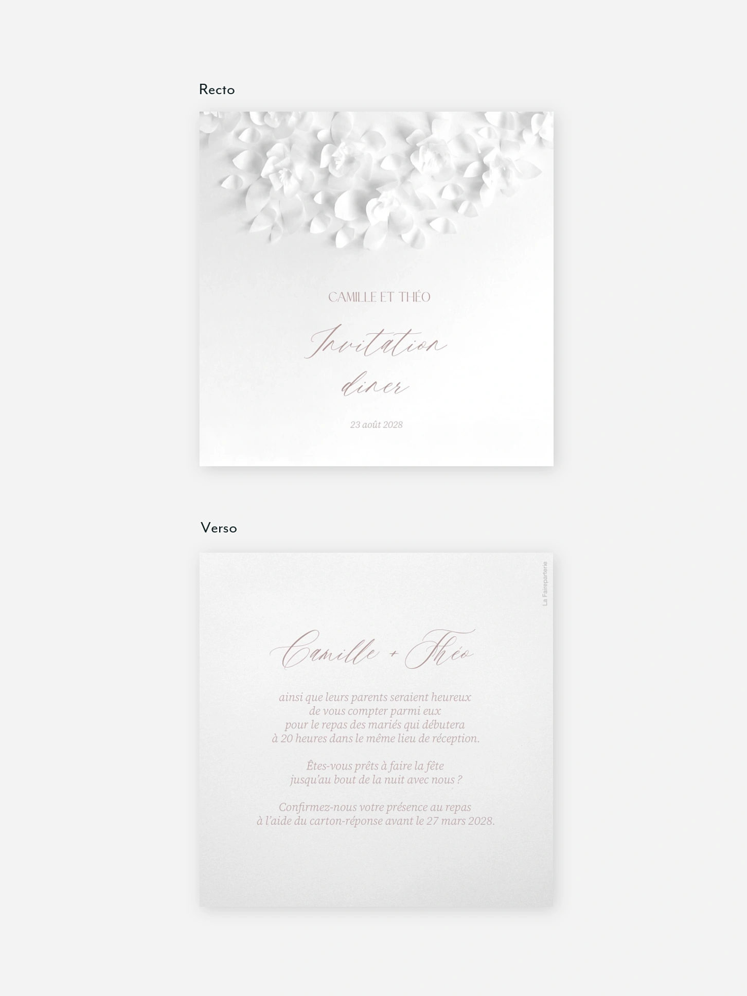 Carton d'invitation Poème sur papier