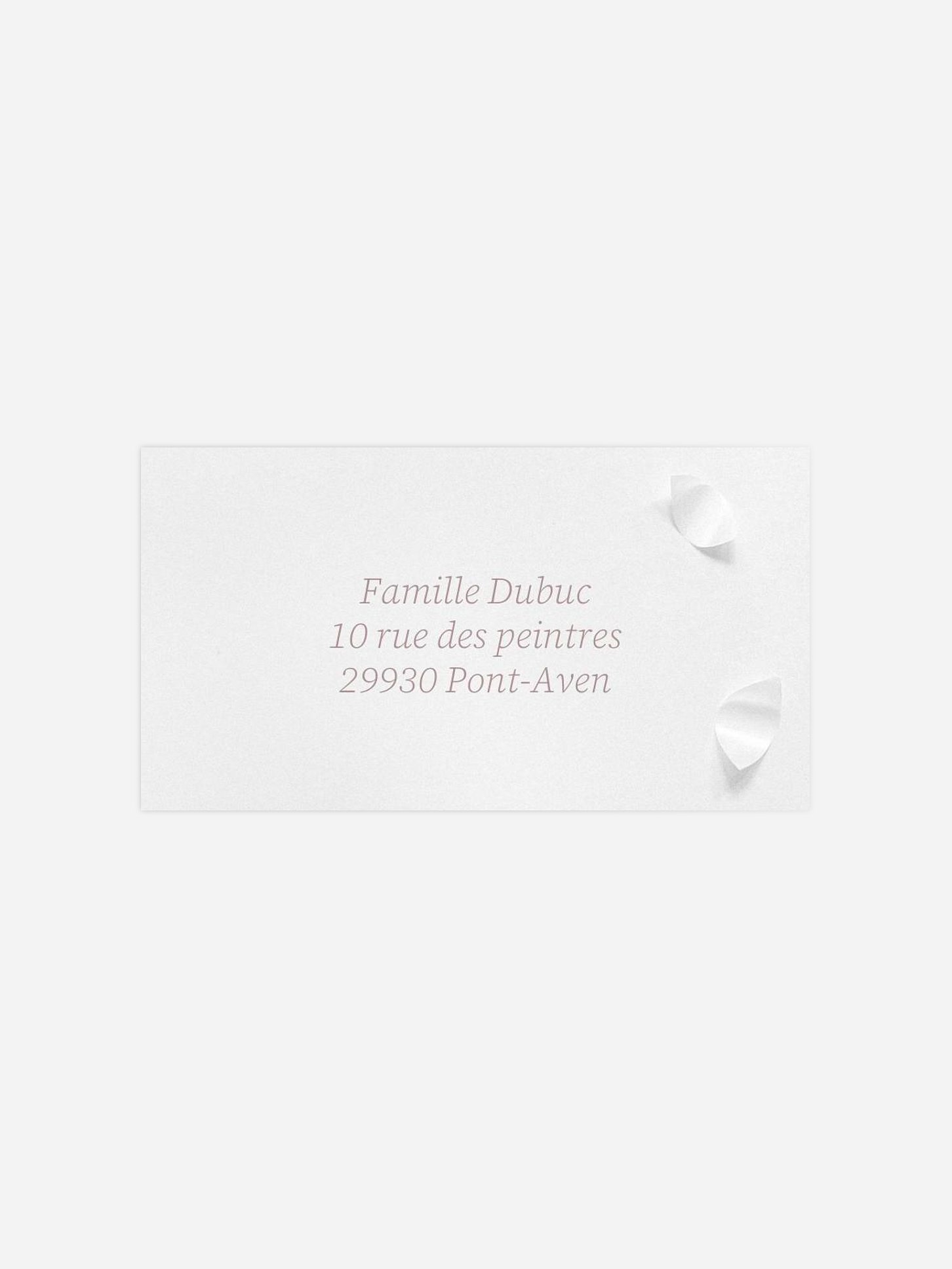 Étiquette destinataire mariage Poème sur papier