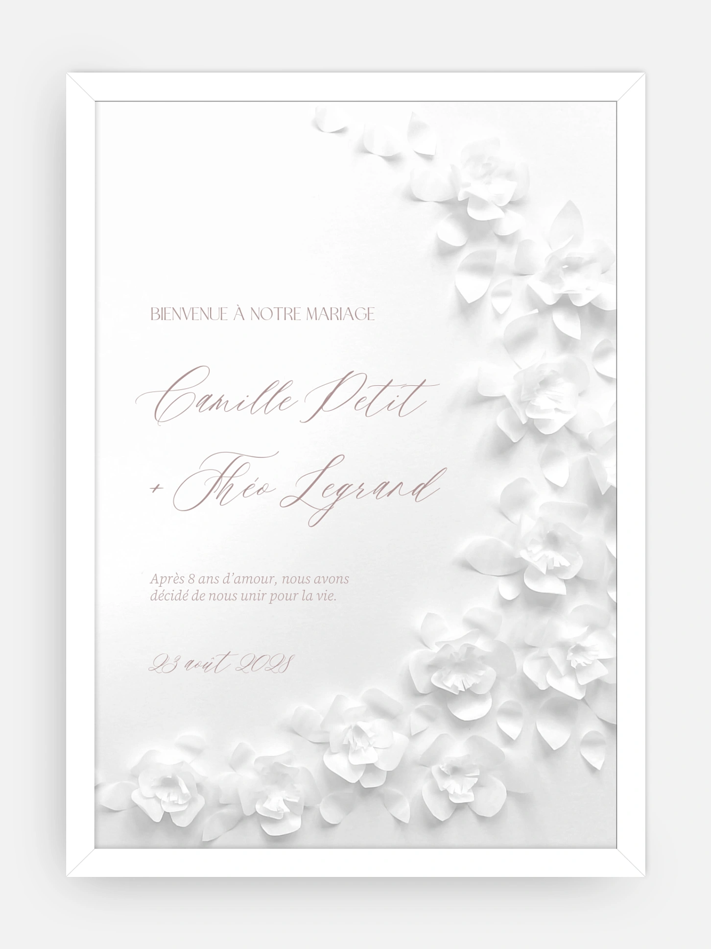 Poster bienvenue mariage Poème sur papier