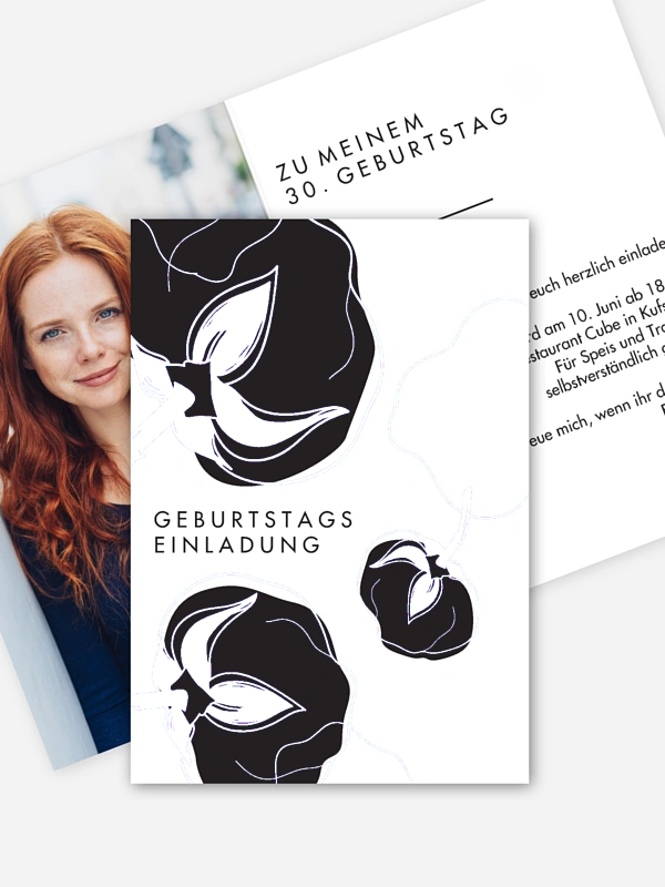 Einladungskarten 30 Geburtstag Abstract Flowers Premium