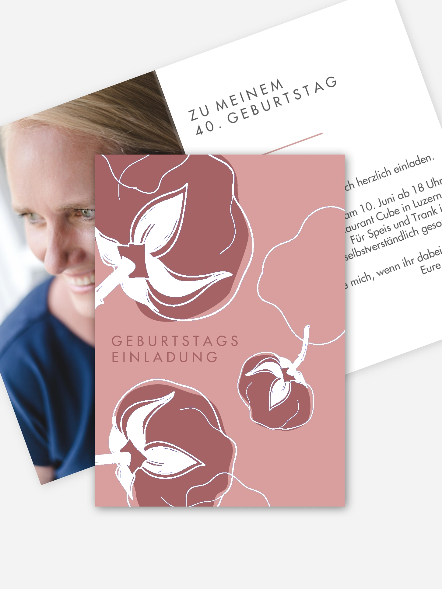 Einladung 40. Geburtstag Abstract Flowers Premium