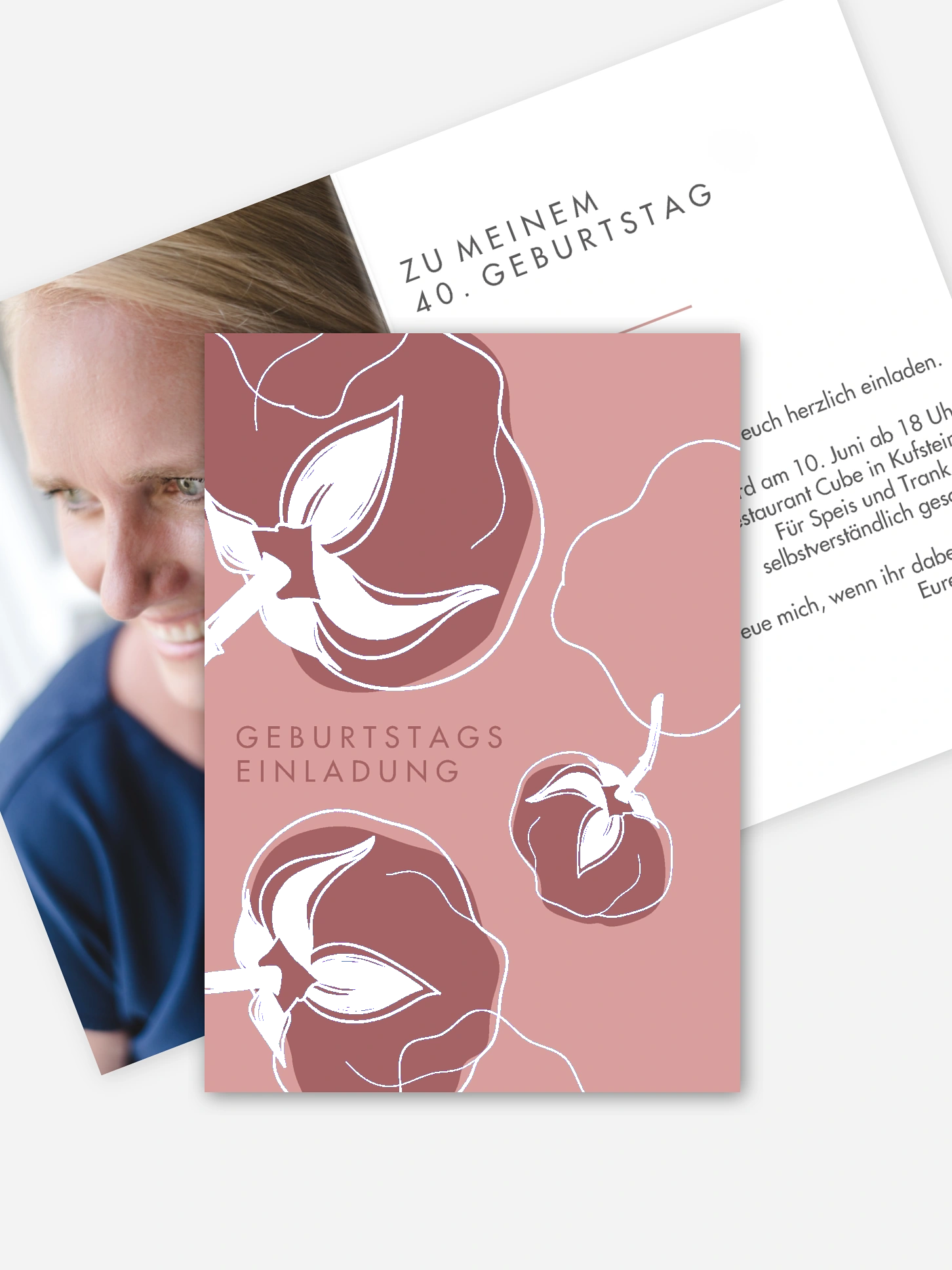 Einladung 40. Geburtstag Abstract Flowers Premium
