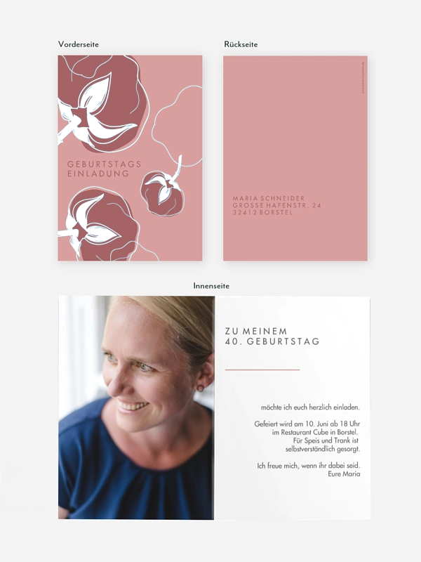 Einladung 40. Geburtstag Abstract Flowers Premium