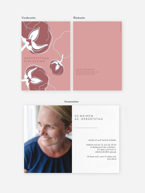 Einladung 40. Geburtstag Abstract Flowers Premium