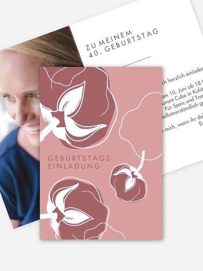 Einladung 40. Geburtstag Abstract Flowers Premium