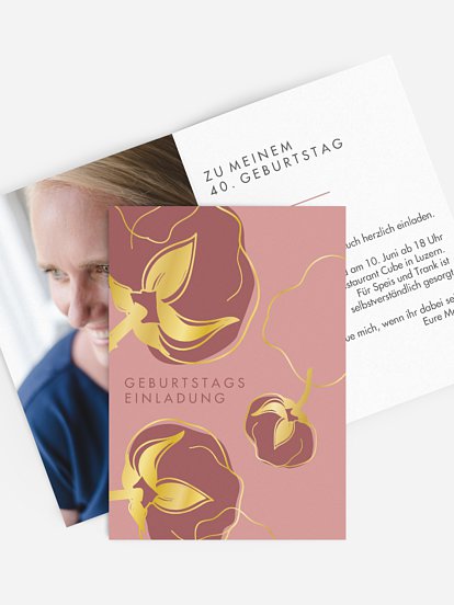 Einladung 40. Geburtstag Abstract Flowers Premium