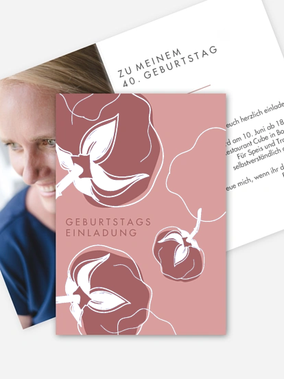 Einladung 40. Geburtstag Abstract Flowers Premium