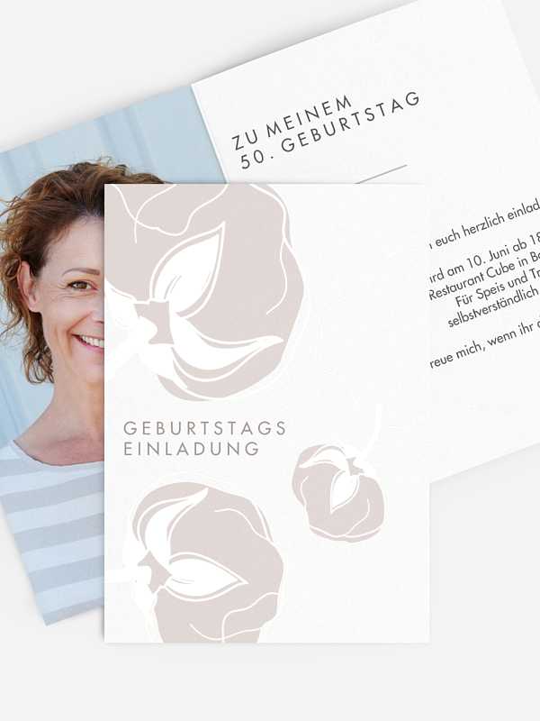 Einladung 50. Geburtstag Abstract Flowers Premium