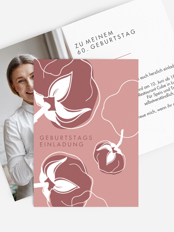 Einladung 60. Geburtstag Abstract Flowers Premium
