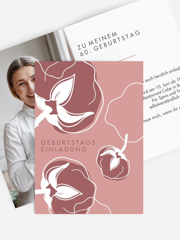 Einladung 60. Geburtstag Abstract Flowers Premium