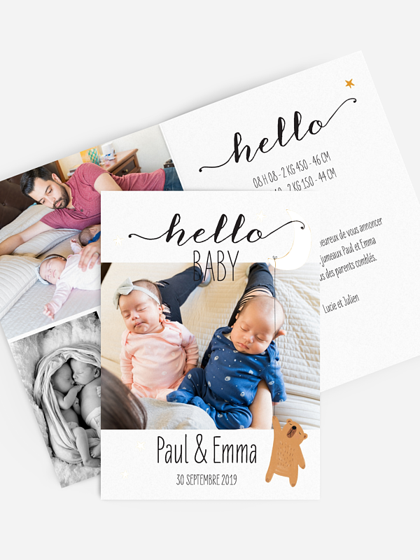 Faire-part naissance jumeaux Jolie berceuse