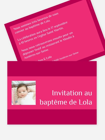 Faire-part baptême Bandeau de couleur