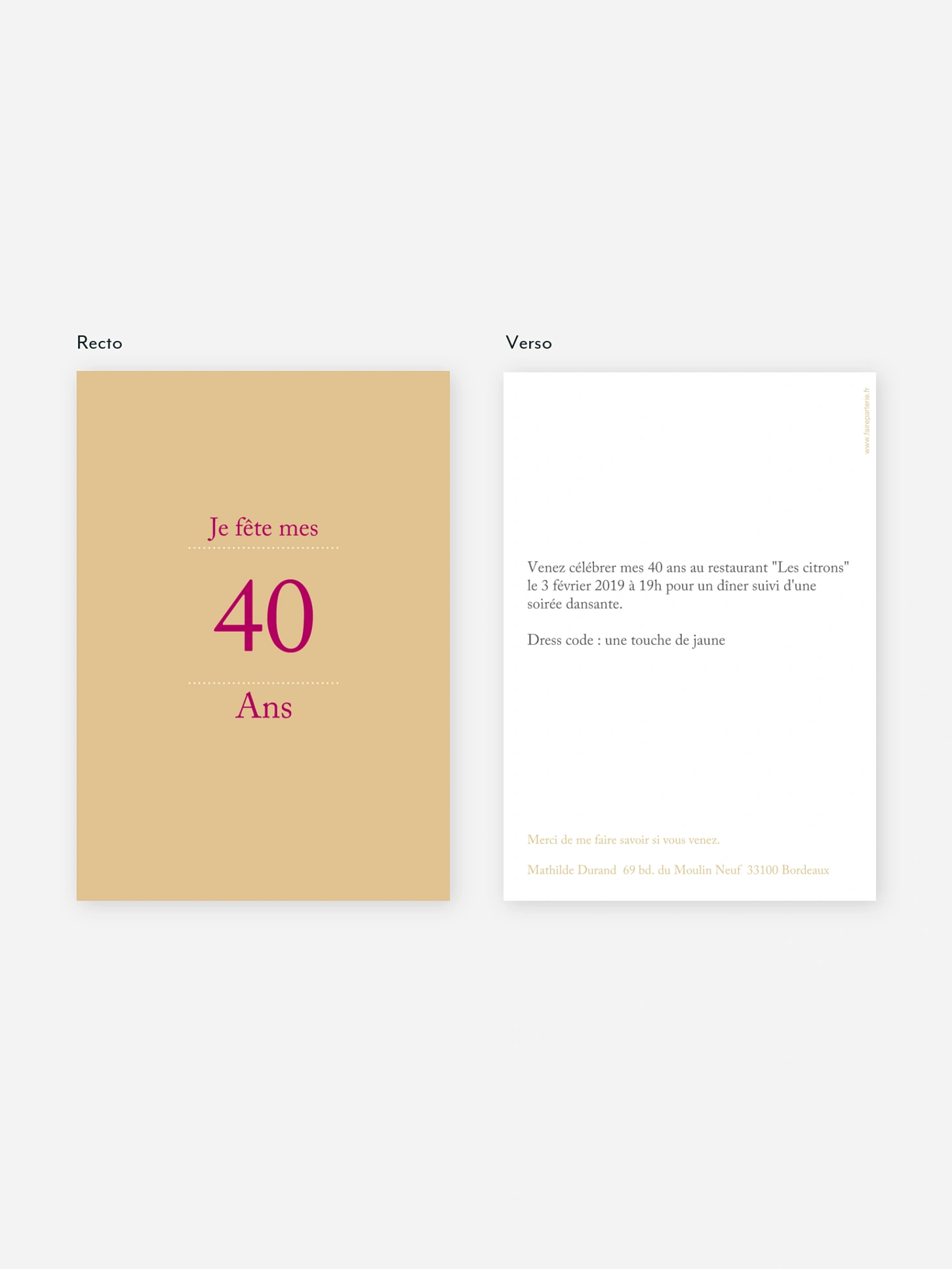 invitation anniversaire 40 Précision